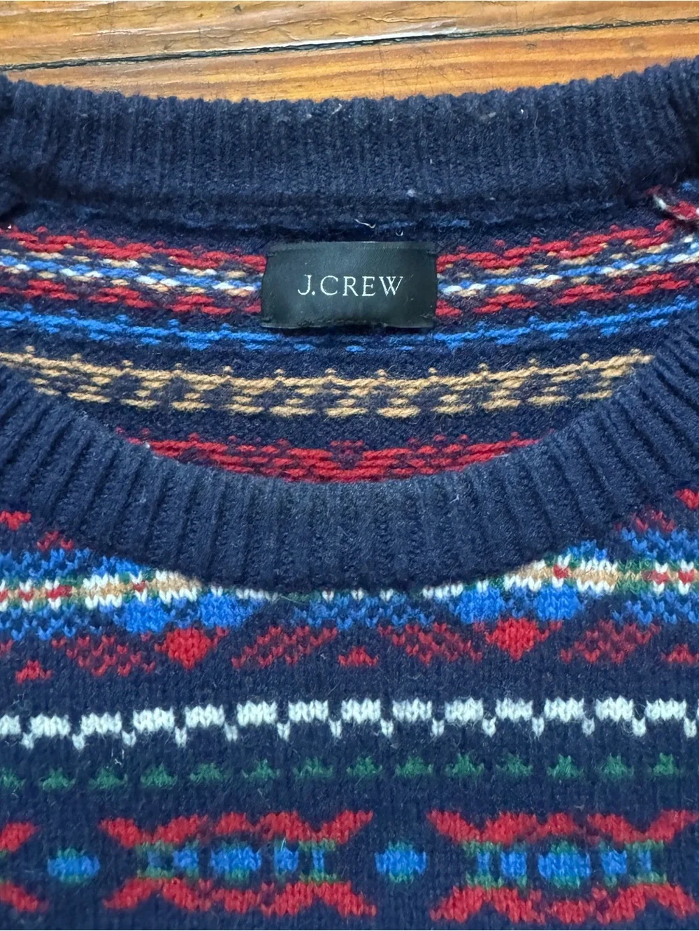 J.Crew Men’s 100% Lambswool Fair Isle Nordic Sweater Navy Size S